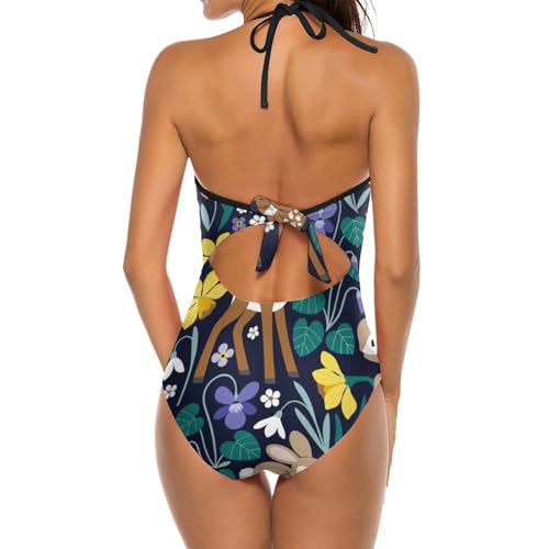 Maillot de bain une pièce avec motifs mignons de lapins et cerfs