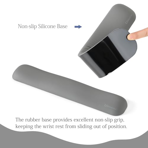 Image of UnivoColors Design-Medium Wave Keyboard Wrist Rest of Medium, Artificial Sheepskin+Memory Foam+Ergonomic+Anti-Slip Gel, Resilience Support During Work and Gaming,Keyboard Accessory,Grey