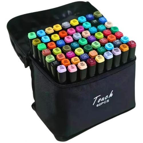 Canetas para Pintar Bobbie Goods, Caneta Touch 60 Cores, para Livro de Colorir, Marcador - Canetinhas Ponta Dupla, Secagem Rápida, Base de Álcool, Não Tóxicas Premium