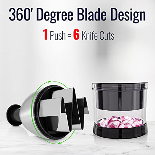Fullstar Onion Chopper Hand Chopper For Vegetables - Stainless Steel Nut Chopper Manual Hand Food Chopper Handheld Food Chopper Vegetable Chopper Manual Onion Hand Chopper Onion Press Chopper- Silver #TOP2