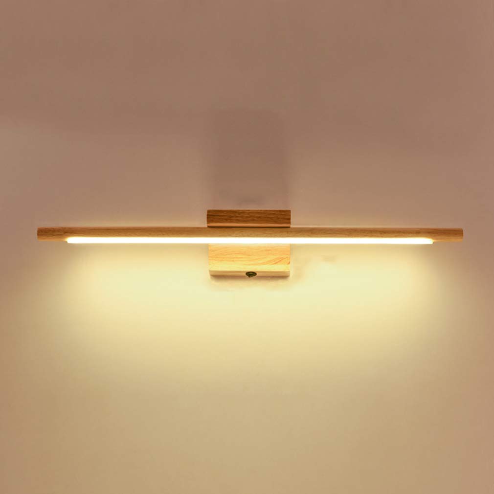 FZQSXAZU 60cm Wooden LED Mirror Light with Switch Vinta 10W Bathroom Makeup Lamp Warm White Wall Sconce for Bedroom & Vani Lighting