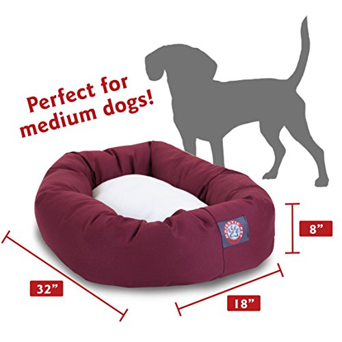 Image of Majestic Pet 32 Inch Poly-Cotton Sherpa Calming Dog Bed Washable 32x18x8 (inch) - Cozy Soft Round Donut Dog Bed with Spine for Head Support - Pet Bed Medium - Burgundy