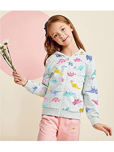 Girls Hooded Sweatshirt Zip Up Dinosaur Print Crewneck Pullover Fleece Hoodie Long Sleeve Jacket Warm Shirt Fall Clothes Tops For Little Kids Size 3T #TOP1