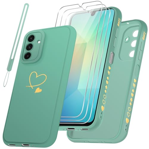 #ColaboraciónPagada<br>Funda Compatible con Samsung Galaxy A17 / A26 5G y 3 Piezas Vidrio Templado Protector de Pantalla 1 Cordón Suave TPU Anti arañazos y Anti Choque Carcasa (Verde)