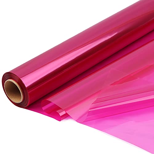 CMFYHM Rollo de celofán rosa, violonchelo colorido de 34 pulgadas de ancho x 100 pies de largo, papel de regalo de celofán de color translúcido para cestas de regalo, golosinas, vacaciones,