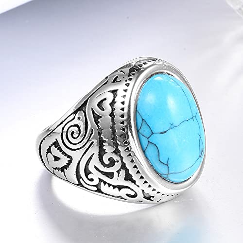 mingxinshangdian Bague en Acier Titane incrusté d'onyx Noir Turquoise Bague en Acier Inoxydable 316 en Acier Inoxydable avec Zircon Cover