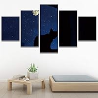 SIGNWIN 5 Panel Canvas Wall Art Modern Art Animals Colorful Decorative Elements Multicolor Photography Silhouette for Home Decorations Ready to Hang - 60