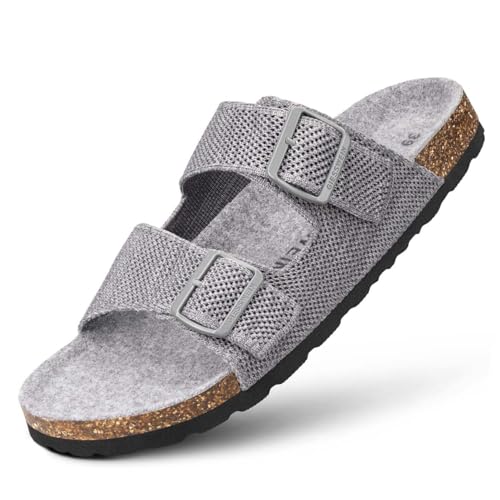 Giesswein Merino Slides Women - Pantolette mit ergonomischem Korkfußbett - Komfort Sandale mit stufenlos verstellbaren Riemen aus Ajour-Strickstoff - Slipper mit angenehmer Merino Decksohle