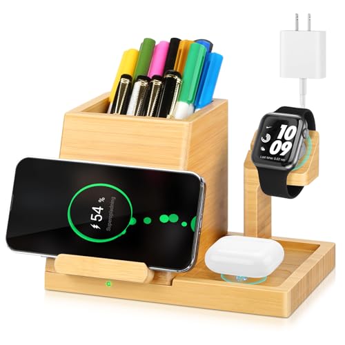 Wireless Charger for Apple Charging Station - Charging Station for Multiple Devices with PD 22.5W Adapter, for iPhone 15 14 13 12 Series, for iWatch 2-9, for AirPods Pro, for Android Wireless Phone