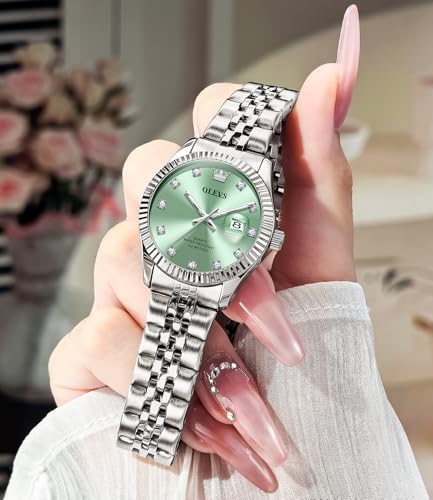 Image of OLEVS Gold Watches for Women Original Luxury Small Square Diamond Wrist Watch Analog Quartz Stainless Steel Waterproof Stylish Ladies Watch Date