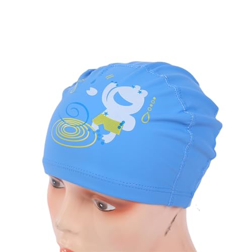 Endless EL1017 Comfortable PU Swimming Cap with Cartoon Design | Blue | Material: PU | Elastic Waterproof Swimming Cap for Long and Short Hair with Thicker Edge | for Children