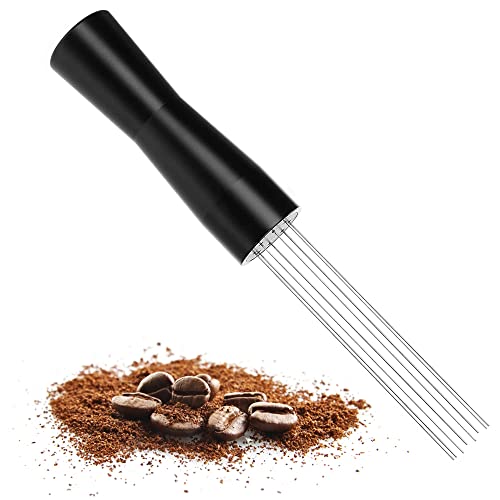 Ruolin Nadel Kaffee Tamper, Edelstahl Espresso Kaffee Rührer, Kaffee Nadel Distributor, Schwarz Cover