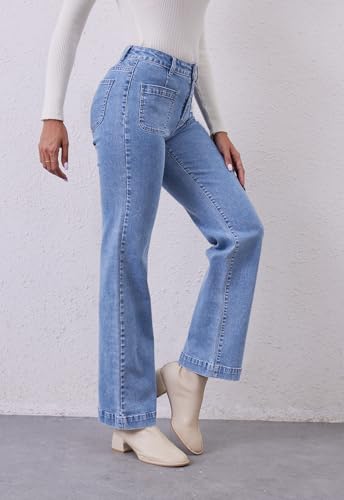 Womens Wide Leg Jeans High Waisted Stretchy Straight Leg Jeans Trendy Loose Denim Pants with Pockets3