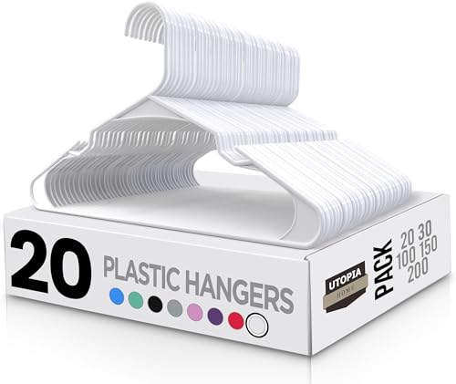 Utopia Home Clothes Hangers 20 Pack - Plastic Hangers Space Saving - Durable Coat Hanger with Shoulder Grooves (White)