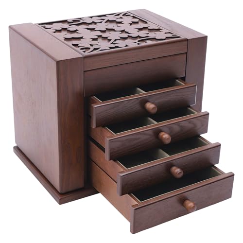 Boîte à bijoux en bois avec miroir grand format pour colliers