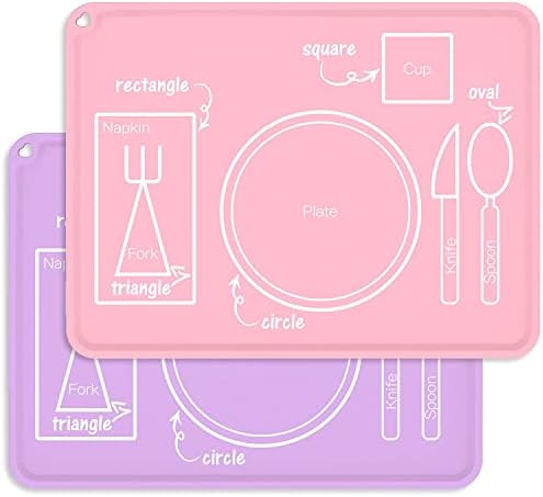 DGitaor Montesorri Placemat for Kids, Toddler Silicone Placemat for Dining Table, Non-Slip Baby Placemat, Dishwasher Safe, Pink&Purple