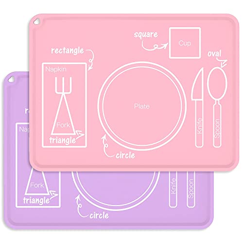 Dgitaor Montesorri Placemat For Kids, Toddler Silicone Placemat For Dining Table, Non-Slip Baby Placemat, Dishwasher Safe, Pink&Purple #TOP1