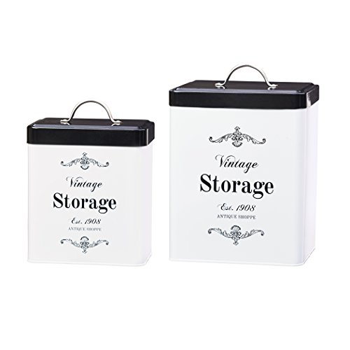 Amici Home, , Antique Shoppe Vintage Storage Metal Canisters, Food Safe, Push Top Lid, Assorted Set of 2 (Large, 208 Ounces; Small, 96 Ounces)