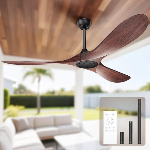 Image of Obabala 60 Inch Ceiling Fan Without Lights, Walnut Finish | Outdoor Ceiling Fan with Remote, 6-Speed Adjustable Reversible DC Motor for Patio & Living Room