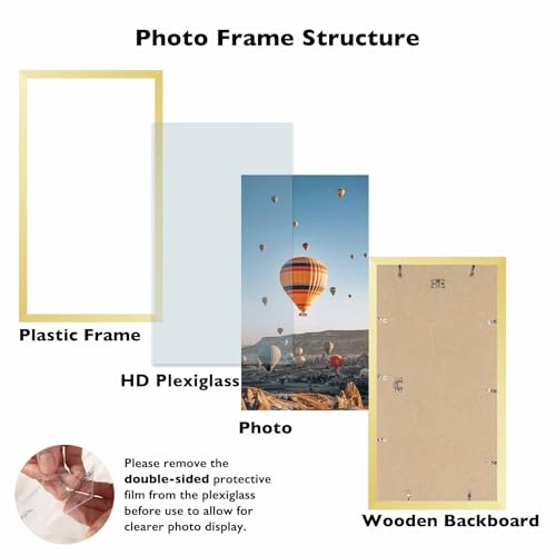 Image of JCJMY 9x16 Picture Frame Gold for Wall Hanging, Wall Mounting Horizontally or Vertically, 9 x 16 Wall Gallery Poster Photo Frame with Shatter Resistant Plexiglass, Gold