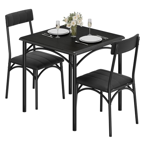 RBFGYIOP Juego de Comedor 3 Piezas Mesa Cuadrada 2 Sillas Negras