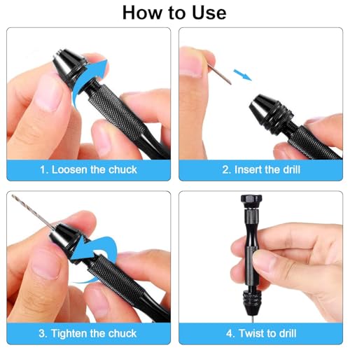 Linkstyle 31 Stück Handbohrer Set, Mini Bohrmaschine Pin Vise mit 30 Precision Micro Handbohr Spiralbohrer 0.5-3mm for Hand Drill DIY Holz Schmuck Anhänger Herstellung
