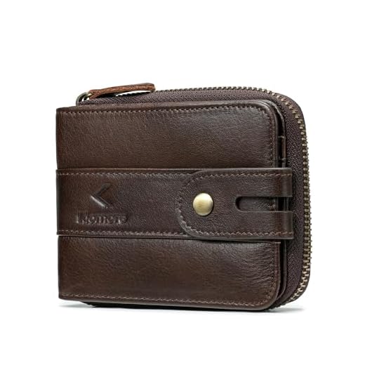 KLOMORE Carteira masculina de couro com zíper com bloqueio de RFID, grande, dobrável e bolso para moedas, porta-cartão de crédito, Café