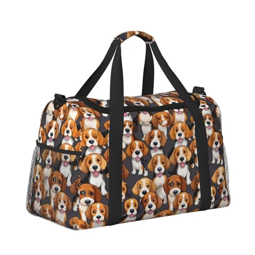 Cartoon Beagle Dogs Print Foldable Carry On Tote Large Capacity Hand Carry Bag for Airplane Weekend Getaways3