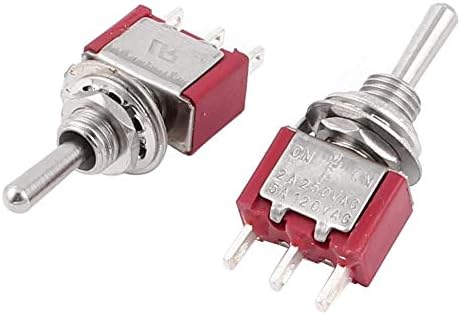 Toggle Switch， 2 Way Return Red 3 Pin ON-Off-ON 3 Position SPDT ON/Off/ON 6 mm Momentary Thread Toggle Switch Can Be Used in Electric Tool or Other Devices as Power Controlling Switch.(5PCS)