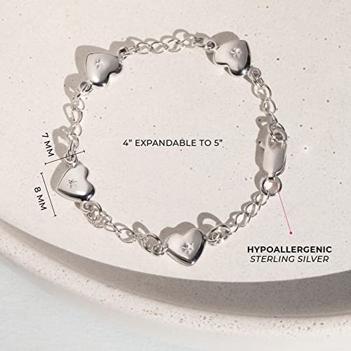 925 Sterling Silver 5" Lovely Heart Bracelet For Infants & Toddlers - Cute & Fashionable Charm Bracelets For Children - Beautifully Design Hearts Link Chain Bracelet For Little Girls #TOP3