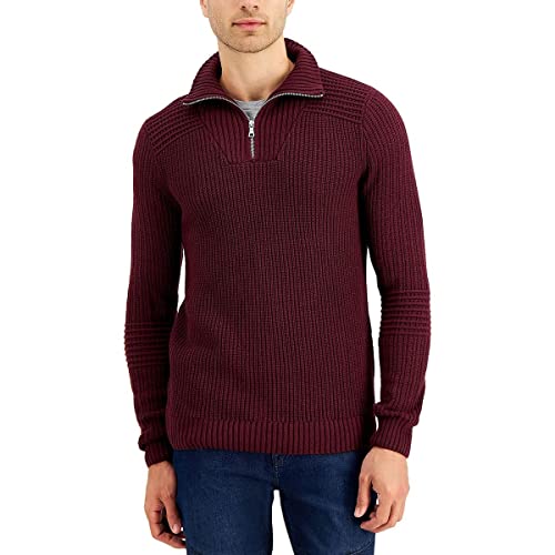 INC Mens Cable Knit Quarter-Zip Pullover Sweater Red XS