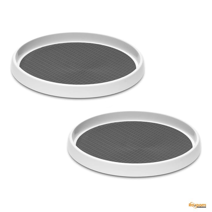 25cm Non-Slip Turntable Lazy Susan Organizer [2-Pack] - 360 Degree Rotating Tray Rack for Cabinet and Tabletop, Pantry Storage, Kitchen, Fridge, Vanity, Countertop, Spice Carousel (Medium)