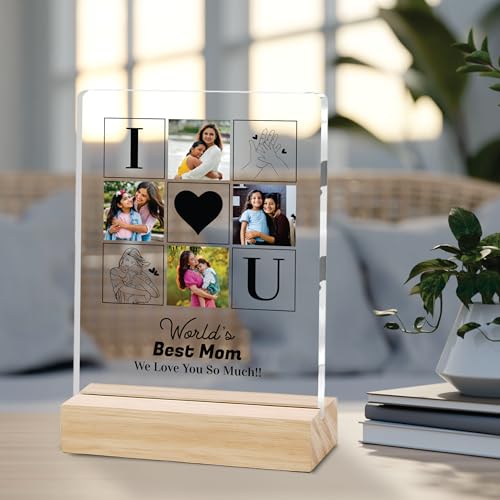 Image of Giftplease Customized Photo Frame With Wooden Stand | Personalised Printed Photo & Text Frame | Gift For Mom | Birthday | Mother's Day | (Transparent, 6x8 Inches, Tabletop) m 07