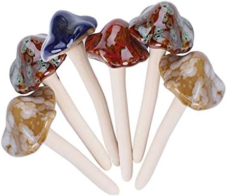 kathson 6 Piece Garden Mushrooms - Ceramic Mushroom for Yard, Fairy Garden Stakes Lawn Ornament Plants Stakes Accessories Pottery Ornament 4.52" in Height (Random Color)