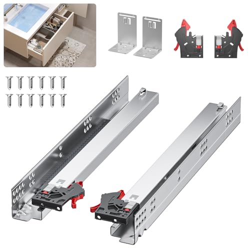 12 15 18 21 24 Inch Bottom Mount Soft Close Drawer Slides - Full Extension Concealed Rails Track - 80 lb Load Capacity - 1 Pair (Soft Close with Bracket,21 Inch)