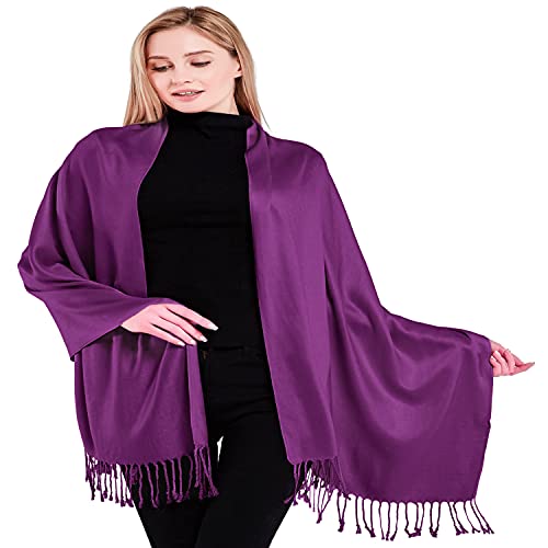 CJ Apparel Purple Solid Color Tassels Design Nepalese Shawl Scarf Wrap Stole Throw Head Wrap Pashmina Hand Made in Nepal New2