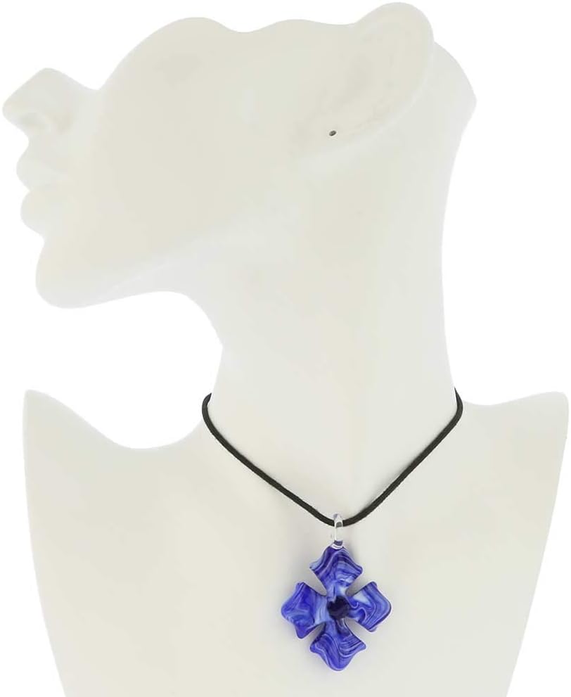 Glass Of Venice Murano Glass Venetian Marble Cross Pendant - Blue