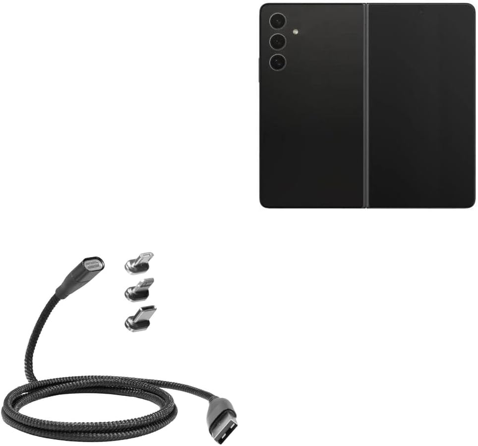 BoxWave Cable Compatible with Samsung Galaxy Z Fold 6 - MagnetoSnap PD AllCharge Cable (100W), Magnet Charging Braided USB Type-C Micro - Jet Black