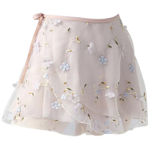 Falda De Ballet para Mujer Y Niña, con Bordado Floral De Gasa, Falda De Baile con Lazo Ajustable En Cintura, Falda De Entrenamiento De Ballet Y Gimnasia De 2 Capas