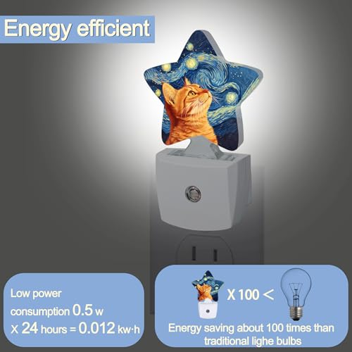 Image of Starry Night Cat Night Lights Plug Into Wall,Abstract Oil Painting Star Night Light for Kids,Nightlight with Dusk to Dawn Smart Sensor for Bedroom Bathroom Decor,Children Women Men Gift