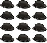 12 x Black Bowler Hats – Adults Fancy Dress Costume Accessories – Classic 1920s Hat for Men & Women – Soft Felt with Satin Band – Twenties, Dance, Victorian & Theatre Props – Unisex One Size Fits Most