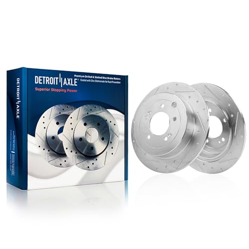 Image of Detroit Axle - Brake Rotors for Hyundai 2016-2021 Tucson 2017-2022 Kia Sportage [Manual Parking Brake], 2018 2019 2020 Drilled and Slotted Disc Brake Rotors : 12.00 inch inch Front and 11.89 inch inch Rear