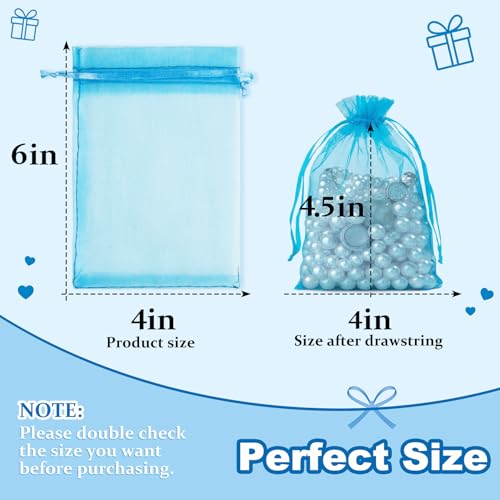 Image of Crweety 50 Pcs 4x6 Inch Lake Blue Organza Bags, Small Mesh Gift Bags Drawstring, Elegant Scented Sachet Bag for Jewelry Packaging, Birthday Party Favor, Goodie Candy Treats & Graduation Gifts