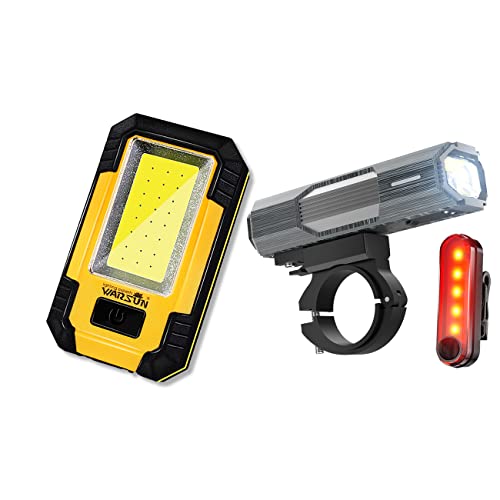 Warsun Led Work Lights Rechargeable Magnetic Mechanic Light Portable Worklight For Camping Car Repairing 30W 1200 High Lumens Bright Yellow+ Bike Light Set #TOP5