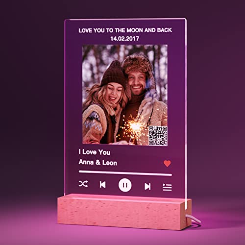 witfox Colorful Custom Spotify QR Code Plaque - Spotify Glass Art Personalized Acrylic Plaque with Video Any Song Music Link QR Code Customized Gifts for Couples