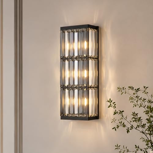 Image of Rustic Black Wall Sconce with Glass Vintage Antique Wall Light Fixture Retro Farmhouse Mid Centry Wall Sconce for Bedroom, Living Room, Mirror, Fireplace