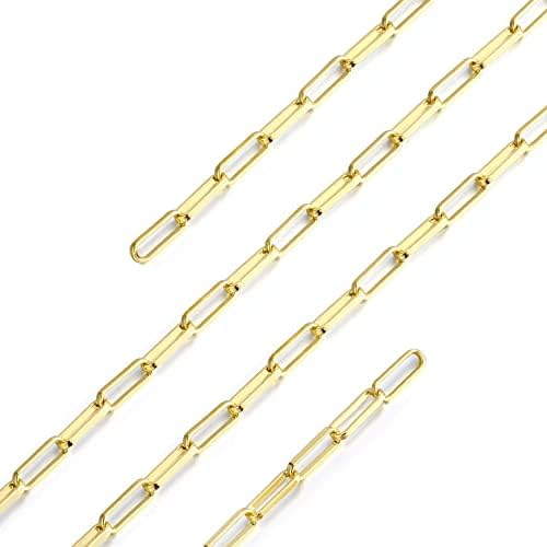 12 Feet 14K Dainty Gold Plated Brass Paperclip Cable Chain Link Necklace Bulk for Jewellery Making (14K gold)
