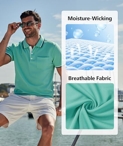 Image of ZITY Men Polo Shirts Short Sleeve with Pocket Golf Polo Wicking Shirts for Men Casual Collared T-Shirts