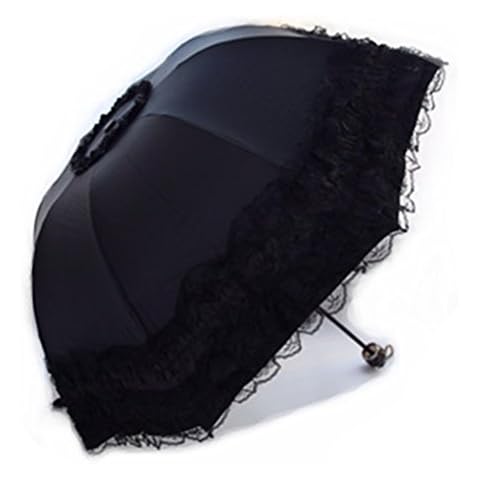 Maibar Sun Umbrella Anti UV Parasol Collapsible Lace Folding Umbrellas Parasols 8 Bones for Lady Women (Black) Cover