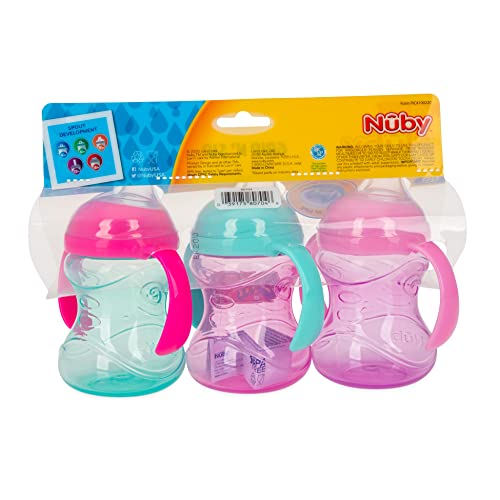 image for Nuby 3 Piece No-Spill Grip N’ Sip Cup with Soft Flex Spout, 2 Handle
